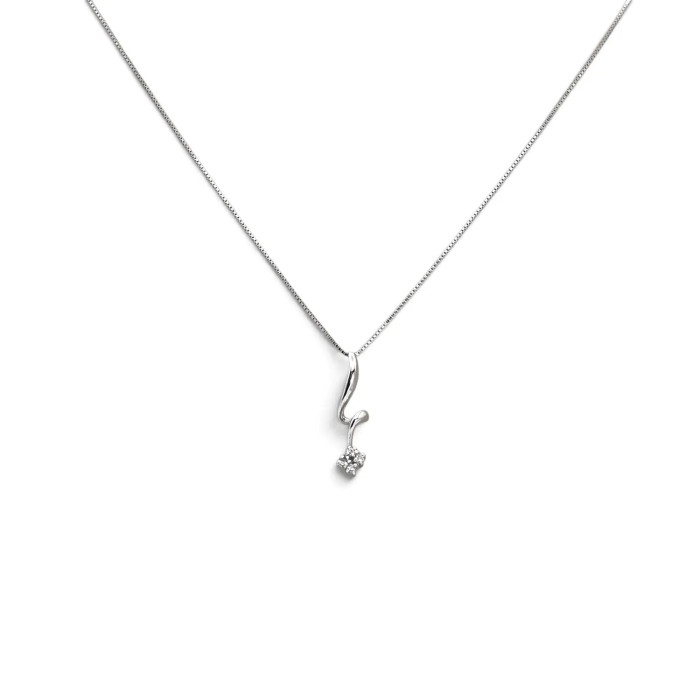 Damen-Halskette aus 18-karätigem Weißgold mit geschwungenem Zirkonia-Anhänger, 42 cm | Stella Maris