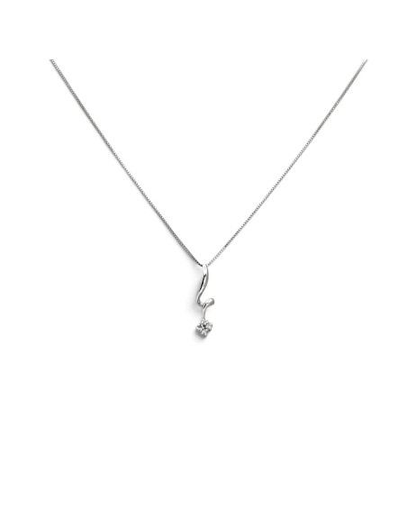 18kt White Gold Venetian Women's Necklace with Sinuous Pendant and Zirconia, 42 cm - 1.9 g