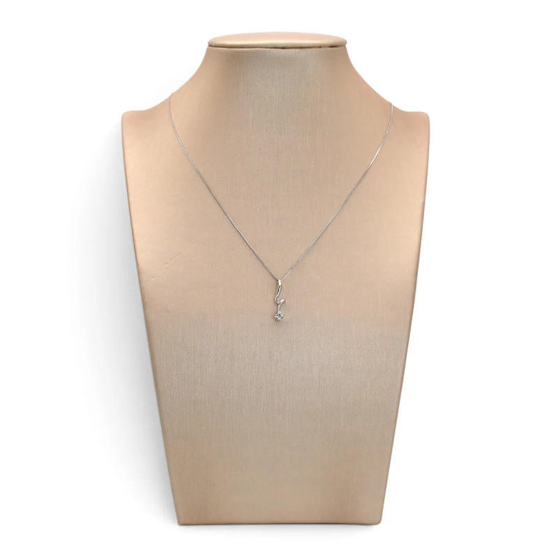 18kt White Gold Venetian Women's Necklace with Sinuous Pendant and Zirconia, 42 cm - 1.9 g