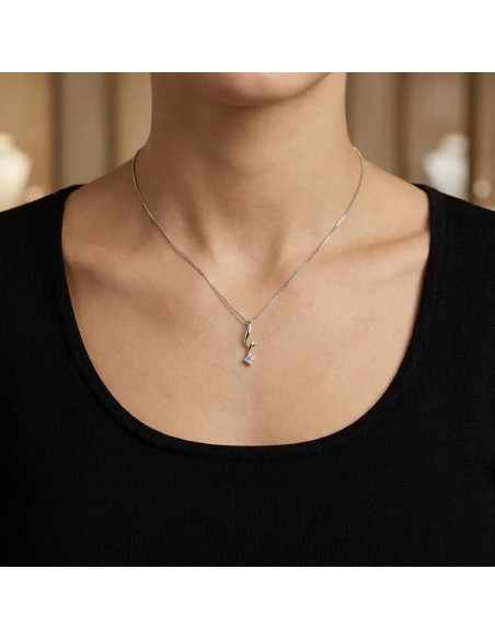 18kt White Gold Venetian Women's Necklace with Sinuous Pendant and Zirconia, 42 cm - 1.9 g
