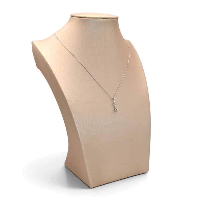 Collar veneciano de oro blanco de 18 quilates para mujer con colgante sinuoso y circonita, 42 cm - 1,9 g
