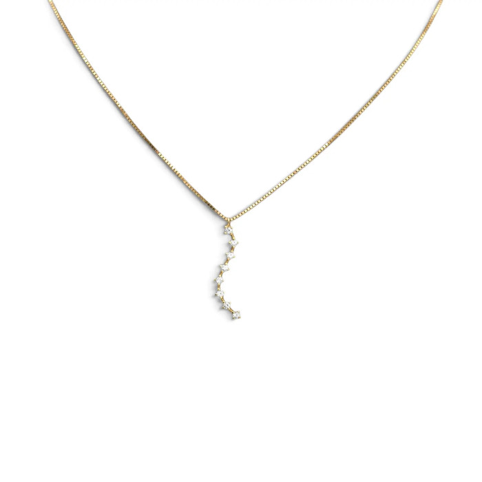 Collar veneciano de oro amarillo de 18 quilates para mujer con colgante de circonita sinuosa, 43 cm - 2,4 g