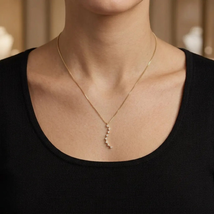 Collar veneciano de oro amarillo de 18 quilates para mujer con colgante de circonita sinuosa, 43 cm - 2,4 g 2