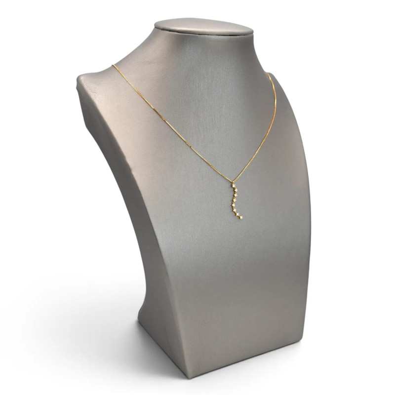 Venezianische Damenhalskette aus 18-karätigem Gelbgold mit geschwungenem Zirkonia-Anhänger, 43 cm – 2,4 g
