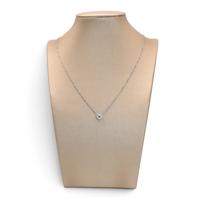 Collana Donna Oro Bianco 18kt Veneziana con Pendente Cuore e Zirconi 46 cm - 2,2 gr 2