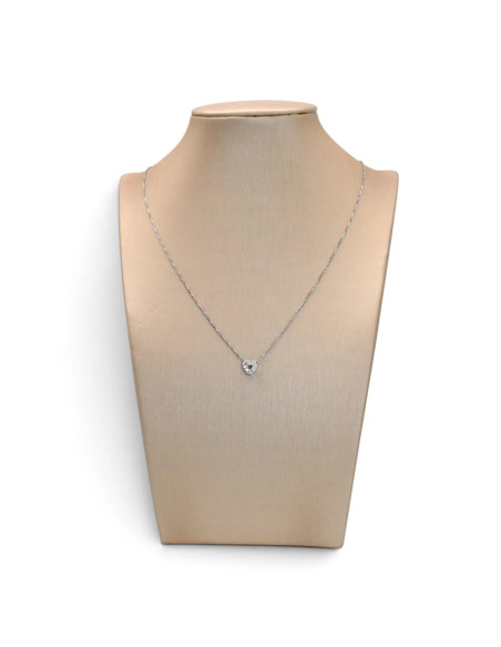 Collana Donna Oro Bianco 18kt Veneziana con Pendente Cuore e Zirconi 46 cm - 2,2 gr
