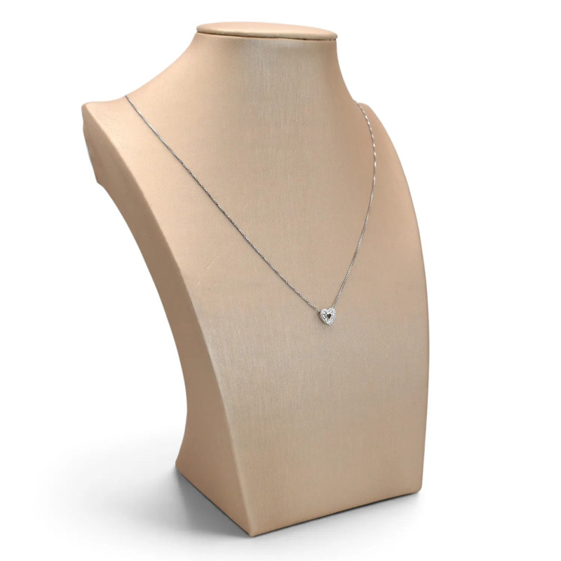 Collana Donna Oro Bianco 18kt Veneziana con Pendente Cuore e Zirconi 46 cm - 2,2 gr