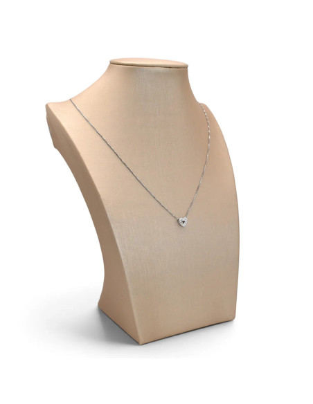 Collar veneciano de oro blanco de 18 quilates para mujer con colgante de corazón y circonitas, 46 cm - 2,2 g