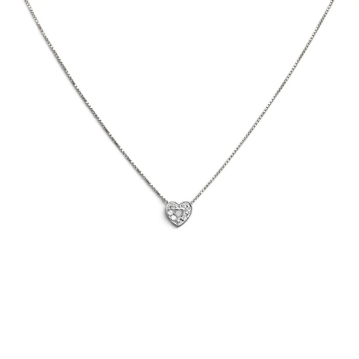 Collana Donna Oro Bianco 18kt Veneziana con Pendente Cuore e Zirconi 46 cm - 2,2 gr