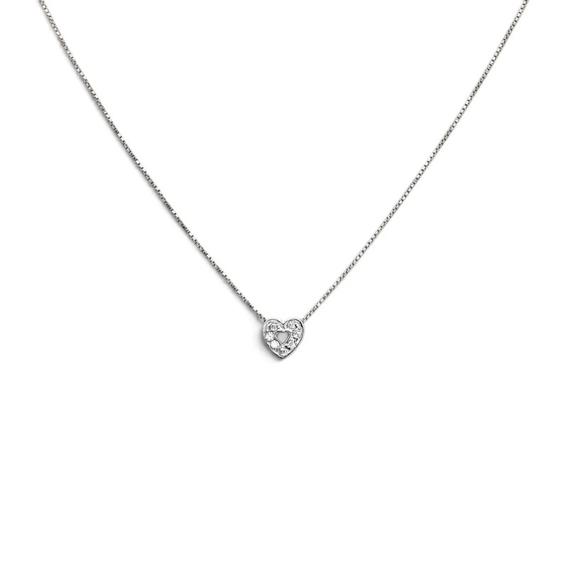 Collar veneciano de oro blanco de 18 quilates para mujer con colgante de corazón y circonitas, 46 cm - 2,2 g