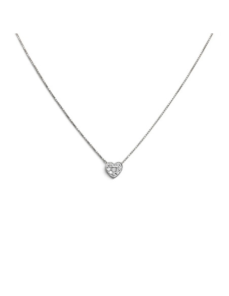 Collana Donna Oro Bianco 18kt Veneziana con Pendente Cuore e Zirconi 46 cm - 2,2 gr