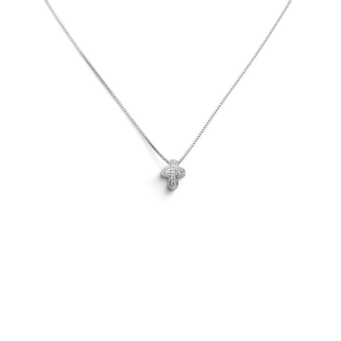 Collana Donna Oro Bianco 18kt Pendente Croce Zirconi 43cm