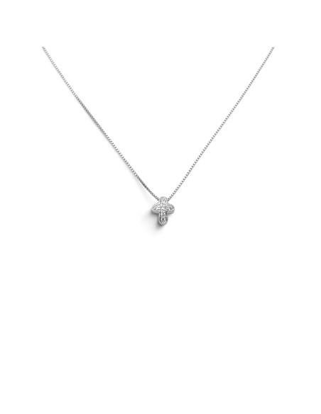 18kt White Gold Venetian Women's Necklace with Cross Pendant and Zircons, 43 cm - 2.9 g