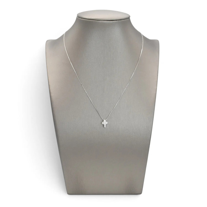 Collana Donna Oro Bianco 18kt Pendente Croce Zirconi 43cm 2