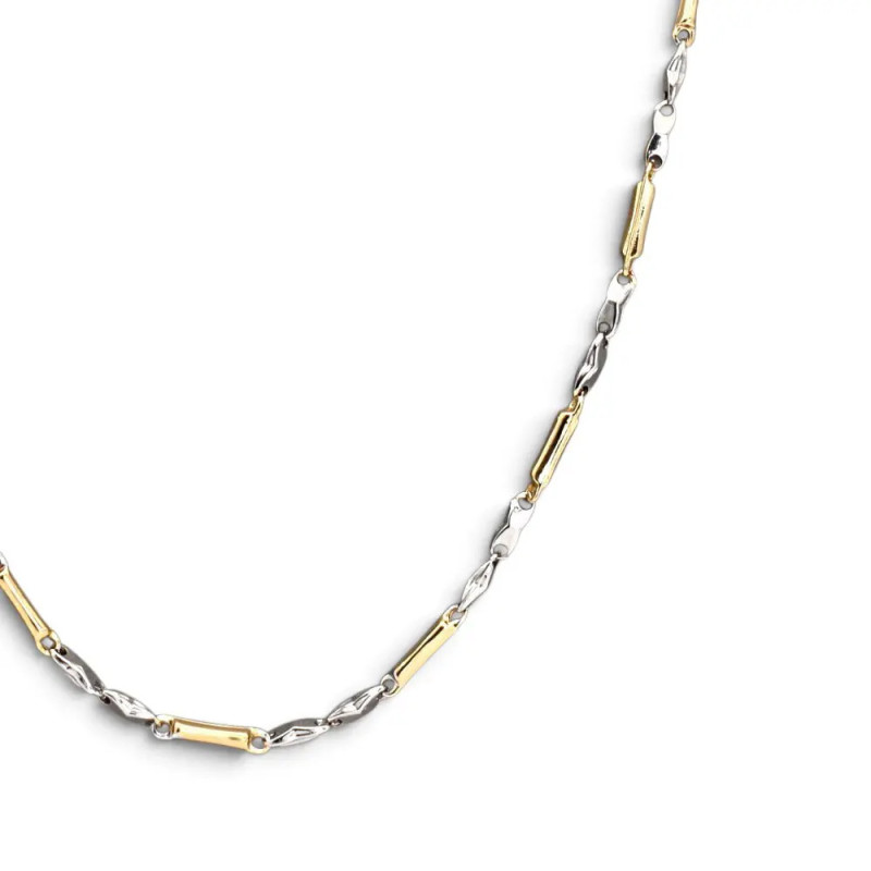 Collana Uomo / Unisex Oro Bianco e Giallo 18kt a Barrette Alternato 55 cm - 8 gr
