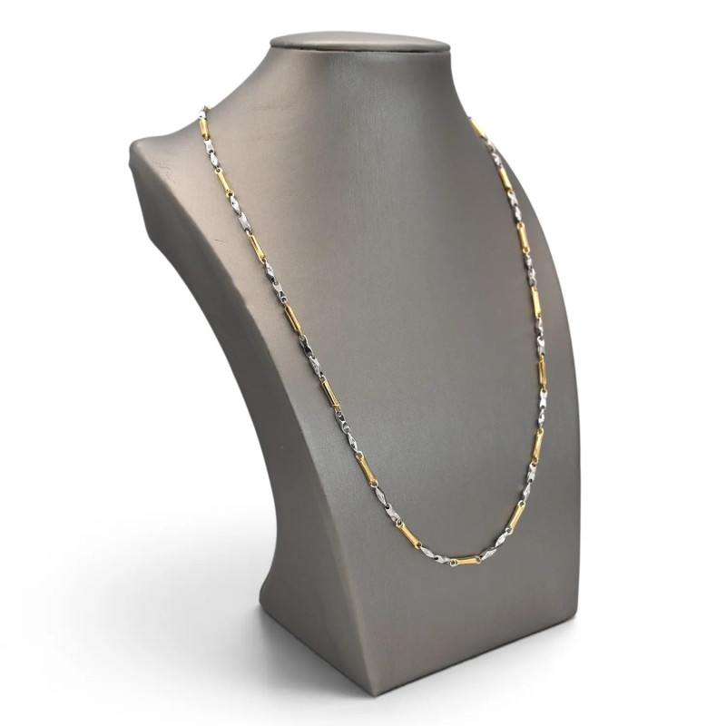 Collana Uomo / Unisex Oro Bianco e Giallo 18kt a Barrette Alternato 55 cm - 8 gr