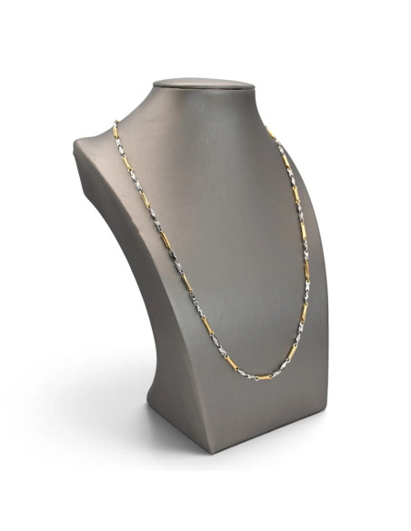 Collana Uomo / Unisex Oro Bianco e Giallo 18kt a Barrette Alternato 55 cm - 8 gr