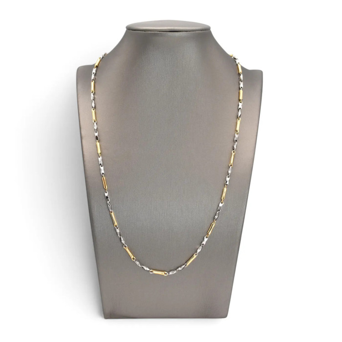 Collar unisex de oro blanco y amarillo de 18 quilates con barras alternas, 55 cm - 8 g