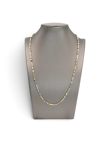 Collana Uomo / Unisex Oro Bianco e Giallo 18kt a Barrette Alternato 55 cm - 8 gr