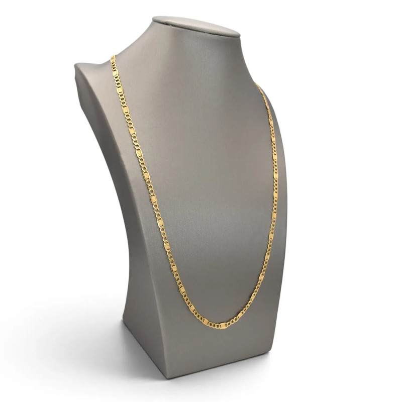 18kt Yellow Gold Figaro Chain for Men with Greek Key Detail, 60 cm - 6.10 g