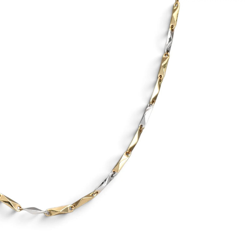 Catena Uomo / Unisex Oro Bianco e Giallo 18kt a Barrette Sfaccettate Alternate 50 cm - 8,8 gr