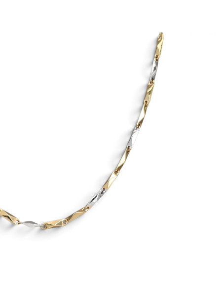 Catena Uomo / Unisex Oro Bianco e Giallo 18kt a Barrette Sfaccettate Alternate 50 cm - 8,8 gr