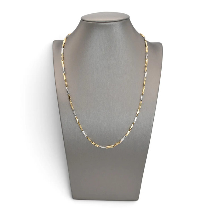 Catena Uomo / Unisex Oro Bianco e Giallo 18kt a Barrette Sfaccettate Alternate 50 cm - 8,8 gr 2