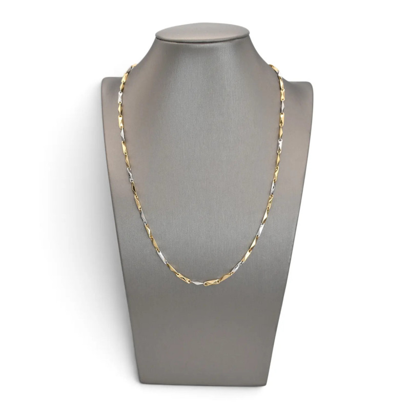 Catena Uomo / Unisex Oro Bianco e Giallo 18kt a Barrette Sfaccettate Alternate 50 cm - 8,8 gr