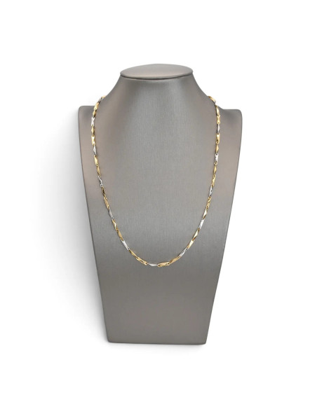 Catena Uomo / Unisex Oro Bianco e Giallo 18kt a Barrette Sfaccettate Alternate 50 cm - 8,8 gr