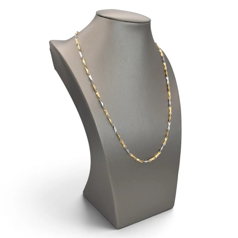 Catena Uomo / Unisex Oro Bianco e Giallo 18kt a Barrette Sfaccettate Alternate 50 cm - 8,8 gr
