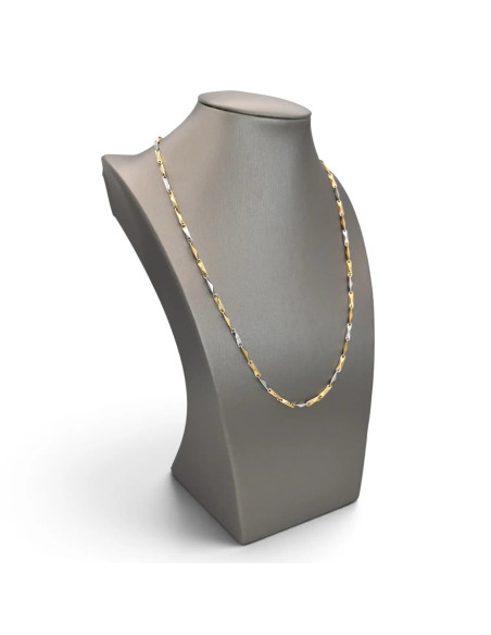 Catena Uomo / Unisex Oro Bianco e Giallo 18kt a Barrette Sfaccettate Alternate 50 cm - 8,8 gr