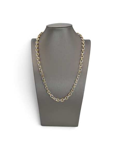 Unisex Chain in 18kt Yellow and White Gold, Two-Tone Geometric Link, 50 cm - 39.40 gr