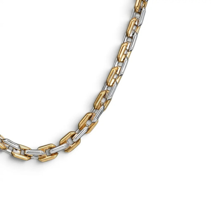 Catena Unisex Oro Giallo e Bianco 18kt Maglia Geometrica Bicolore 50 cm - 39,40 gr