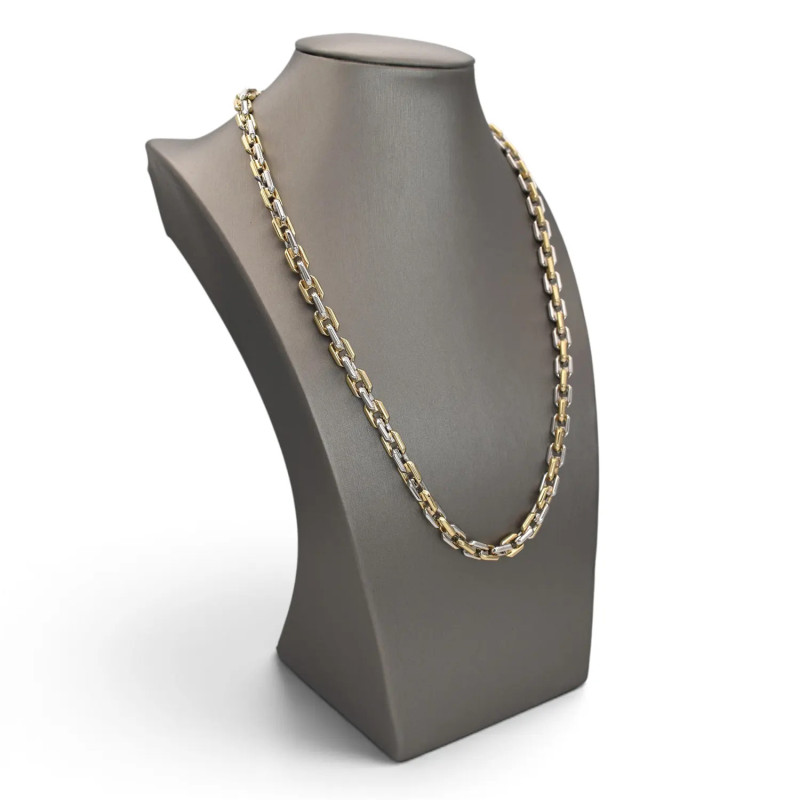 Catena Unisex Oro Giallo e Bianco 18kt Maglia Geometrica Bicolore 50 cm - 39,40 gr