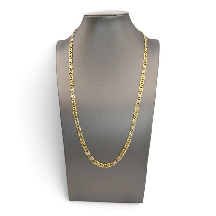 Catena Uomo Oro Giallo e Bianco 18kt Maglia Cesellata Bicolore 61 cm - 37,8 gr 2