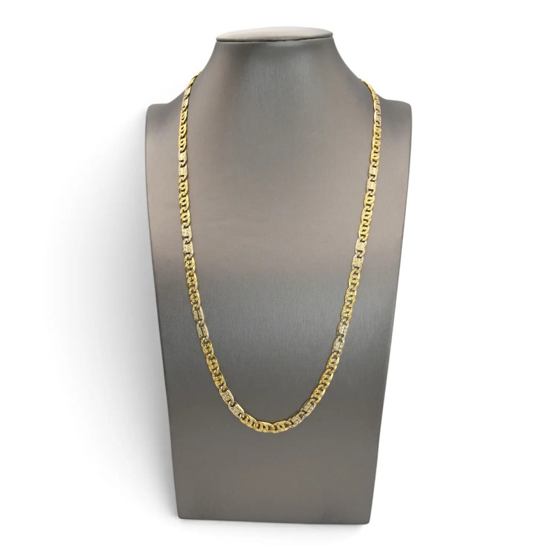 Catena Uomo Oro Giallo e Bianco 18kt Maglia Cesellata Bicolore 61 cm - 37,8 gr