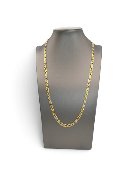 18kt Yellow and White Gold Men's Chain, Two-Tone Chiseled Link, 61 cm - 37.8 gr