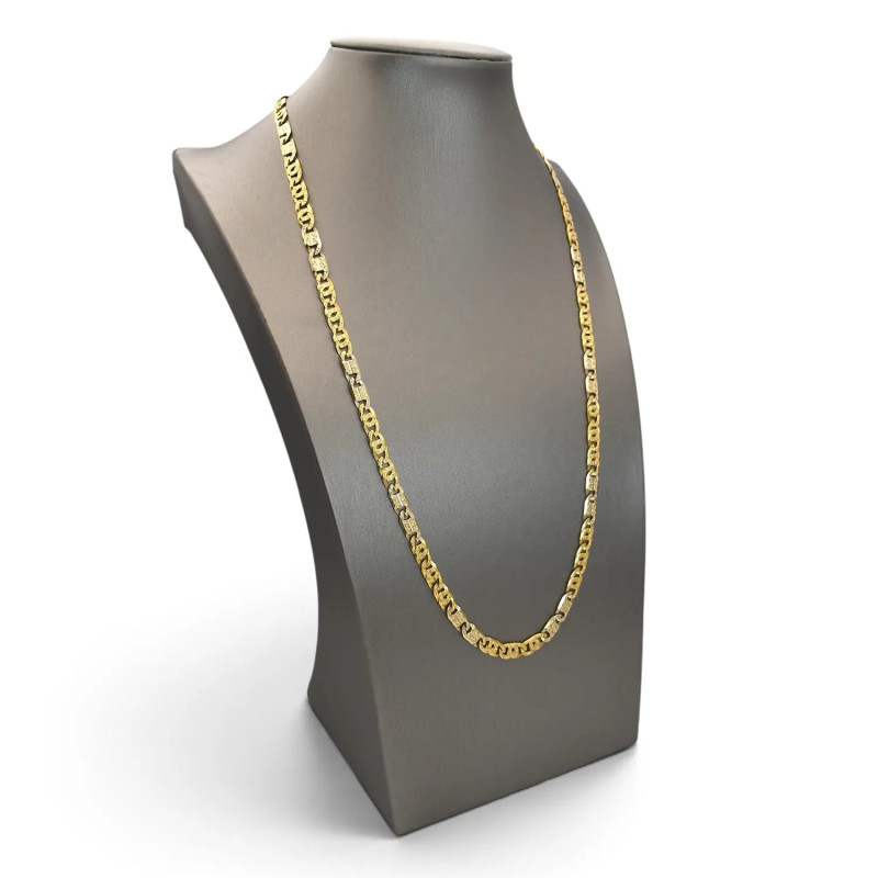 Catena Uomo Oro Giallo e Bianco 18kt Maglia Cesellata Bicolore 61 cm - 37,8 gr