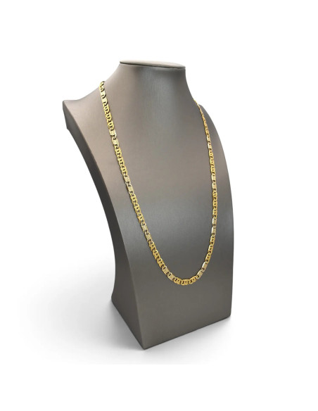 Herrenkette aus 18-karätigem Gelb- und Weißgold, zweifarbiges, ziseliertes Gliederarmband, 61 cm – 37,8 g