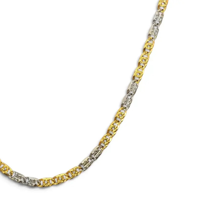 Catena Uomo Oro Giallo e Bianco 18kt Maglia Cesellata Bicolore 61 cm - 37,8 gr