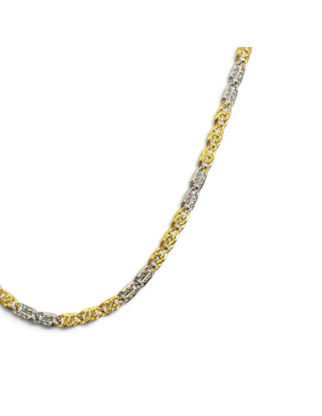 Catena Uomo Oro Giallo e Bianco 18kt Maglia Cesellata Bicolore 61 cm - 37,8 gr