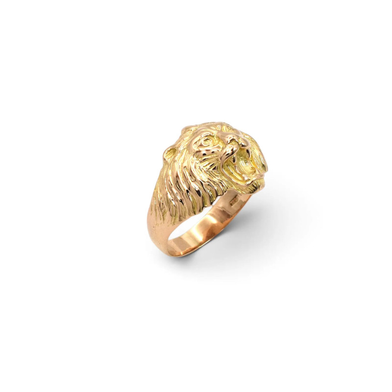 Anello Uomo Oro Giallo 18kt Testa di Leone Cesellata - 5,80 gr