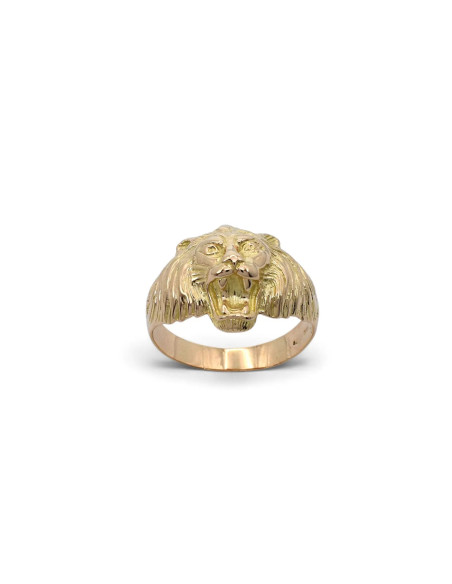 Anillo de oro amarillo de 18 quilates para hombre con cabeza de león cincelada - 5,80 gr