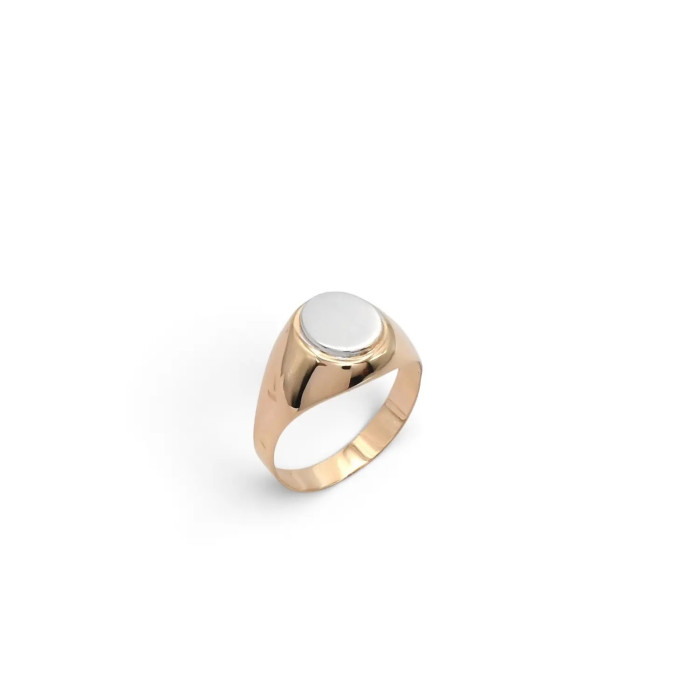 18kt Rose and White Gold Pinky Chevalier Ring with Oval Shield - Size 10 - 2.2g