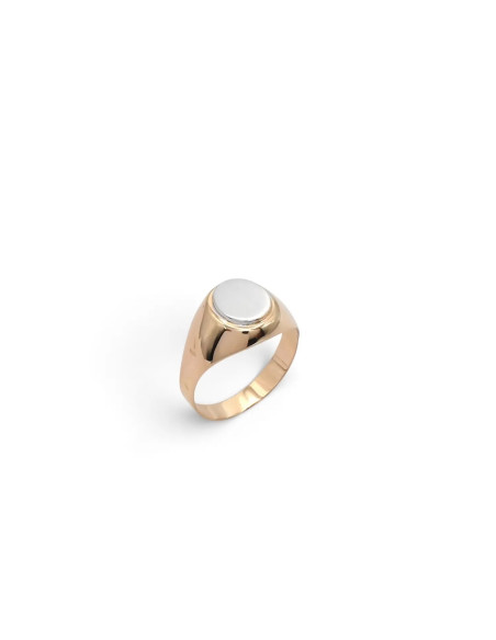 Anello Chevalier Mignolo Oro Rosa e Bianco 18kt Scudo Ovale - Misura 10 - 2,2 gr