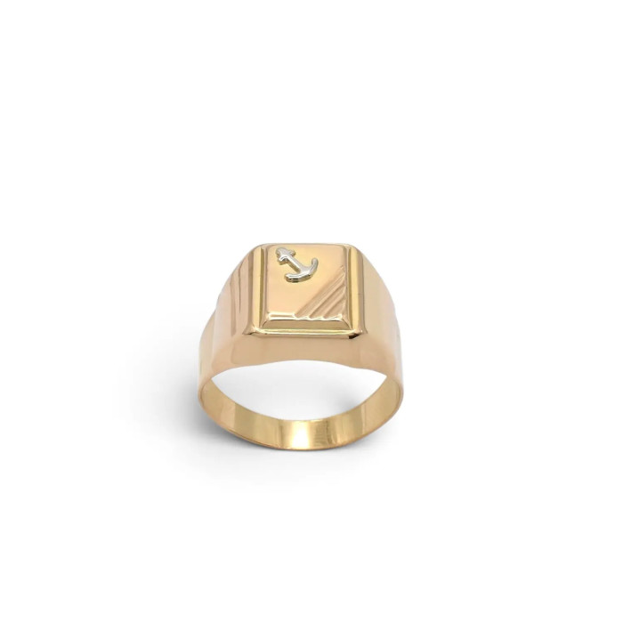 Anello Chevalier Uomo Oro Giallo 18kt con Ancora Bicolore in Oro Bianco - 4,7 gr 2