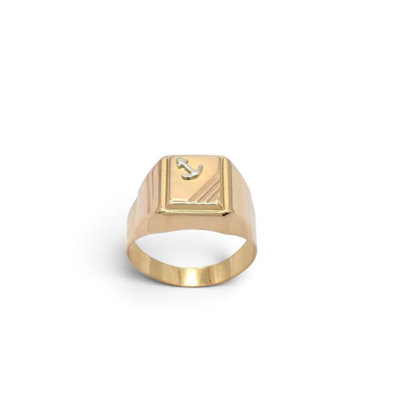 Men's Chevalier Ring in 18kt Yellow Gold with Two-Tone Anchor in White Gold - 4.7 gr