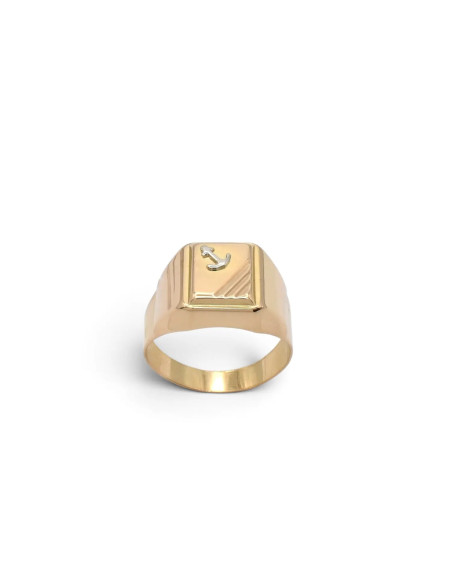 Anillo Chevalier para hombre en oro amarillo de 18 quilates con ancla bicolor en oro blanco - 4,7 gr