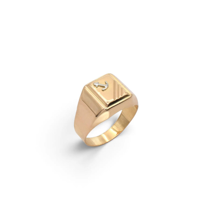 Men's Chevalier Ring in 18kt Yellow Gold with Two-Tone Anchor in White Gold - 4.7 gr