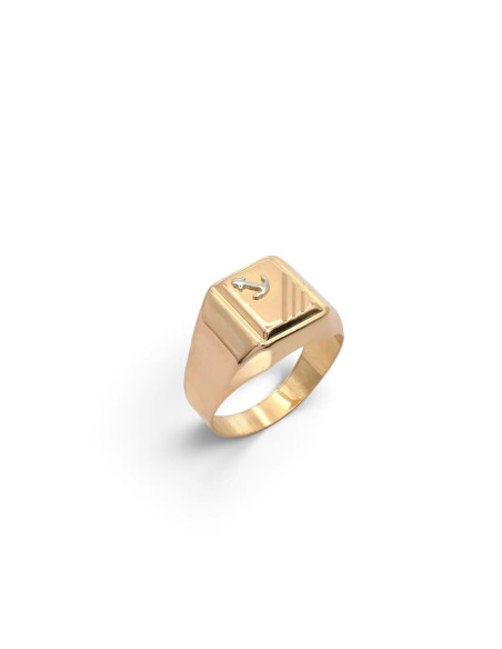 Men's Chevalier Ring in 18kt Yellow Gold with Two-Tone Anchor in White Gold - 4.7 gr